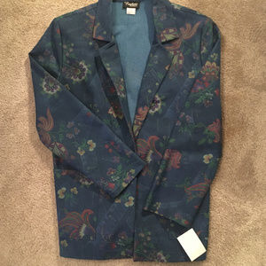 Floral Print Denim Blazer